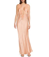 Rumored Satin Plunging V-Neck Venice Long Dress