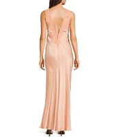 Rumored Satin Plunging V-Neck Venice Long Dress
