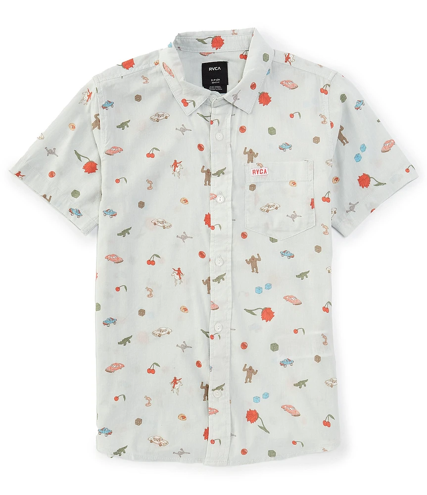 RVCA Big Boys 8-20 Short Sleeve Luke Printed Woven Shirt