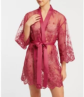 Rya Collection Allover Lace Banded Neck 3/4 Sleeve Short Wrap Robe