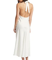 Rya Collection Charming Solid Charmeuse Satin Halter Neck Open Back Gown