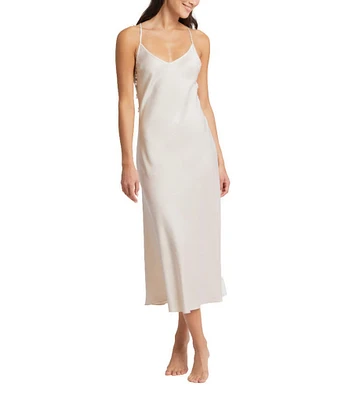 Rya Collection Kiss Solid Charmeuse Embroidered Tulle Back Gown