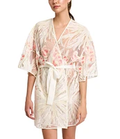 Rya Collection Tamara 3/4 Sleeve V-Neck Embroidered Netting Short Lingerie Robe