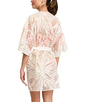 Rya Collection Tamara 3/4 Sleeve V-Neck Embroidered Netting Short Lingerie Robe