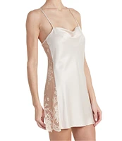 Rya Collection Lace Charmeuse Cowl Neck Sleeveless Solid Chemise