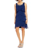 Ignite Evenings Beaded Round Neck Short Sleeve Tiered 2-Piece Jacket Dress