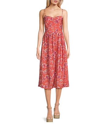 Sadie & Sage Sleeveless Adjustable Strap Floral Printed Woven Midi Dress