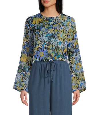 Sadie & Sage Bell Sleeve Floral Printed Woven Cropped Top