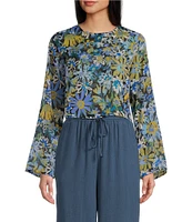 Sadie & Sage Bell Sleeve Floral Printed Woven Cropped Top