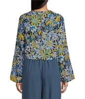 Sadie & Sage Bell Sleeve Floral Printed Woven Cropped Top