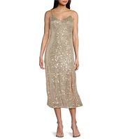 Sadie & Sage Celebration Front Slit Sequin Midi Dress