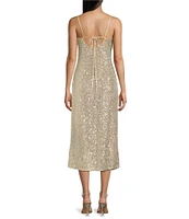 Sadie & Sage Celebration Front Slit Sequin Midi Dress