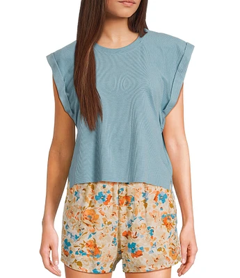 Sadie & Sage Cuff Short Sleeve Ribbed Knit Pullover Top