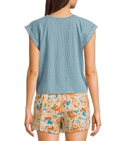 Sadie & Sage Cuff Short Sleeve Ribbed Knit Pullover Top