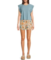 Sadie & Sage Cuff Short Sleeve Ribbed Knit Pullover Top