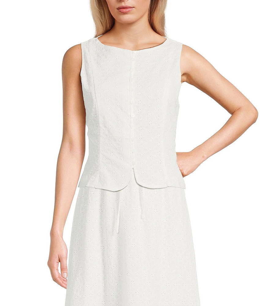Sadie & Sage Eyelet Button Down Tie-Back Coordinating Vest