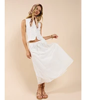 Sadie & Sage Eyelet Drawstring Waist Midi Skirt