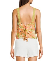Sadie & Sage Floral Print Crochet Lace Strap Cropped Tank Top