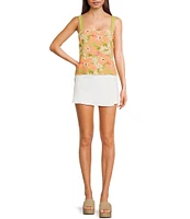 Sadie & Sage Floral Print Crochet Lace Strap Cropped Tank Top
