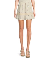 Sadie & Sage Floral Print Ruffle Hem Crochet Lace Trim Mini Skirt