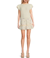 Sadie & Sage Floral Print Ruffle Hem Crochet Lace Trim Mini Skirt