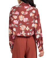 Sadie & Sage Floral Wine Button Front Cropped Shirt