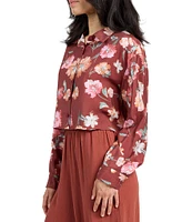 Sadie & Sage Floral Wine Button Front Cropped Shirt