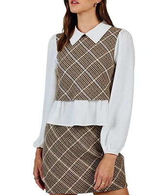 Sadie & Sage Gossip Girl Mixed Media Plaid Top