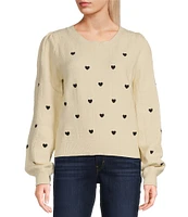 Sadie & Sage Heart Eyes Embroidered Sweater