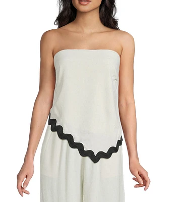 Sadie & Sage Linen Blend Asymmetrical Ric Rac Trim Coordinating Tube Top