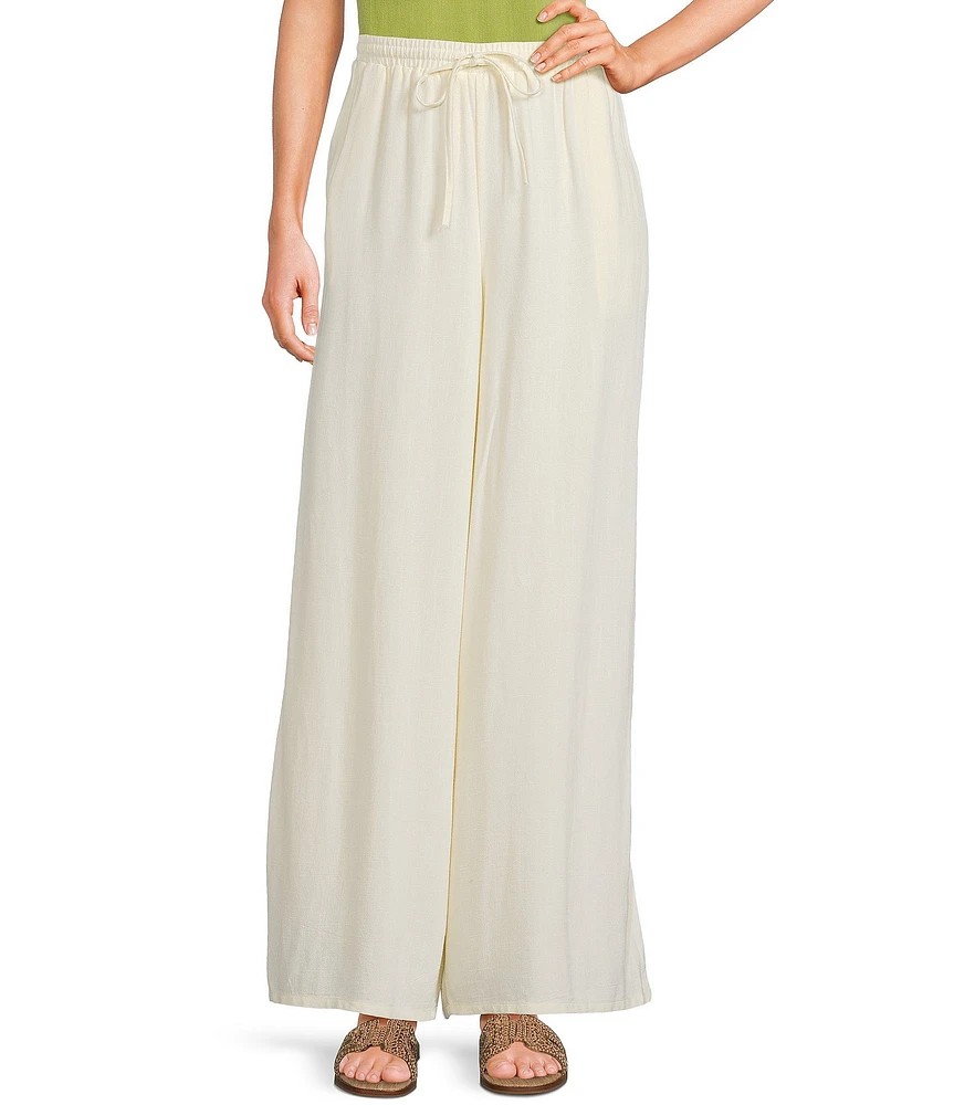 Sadie & Sage Linen Blend Elastic Waist Wide Leg Pull-On Pants