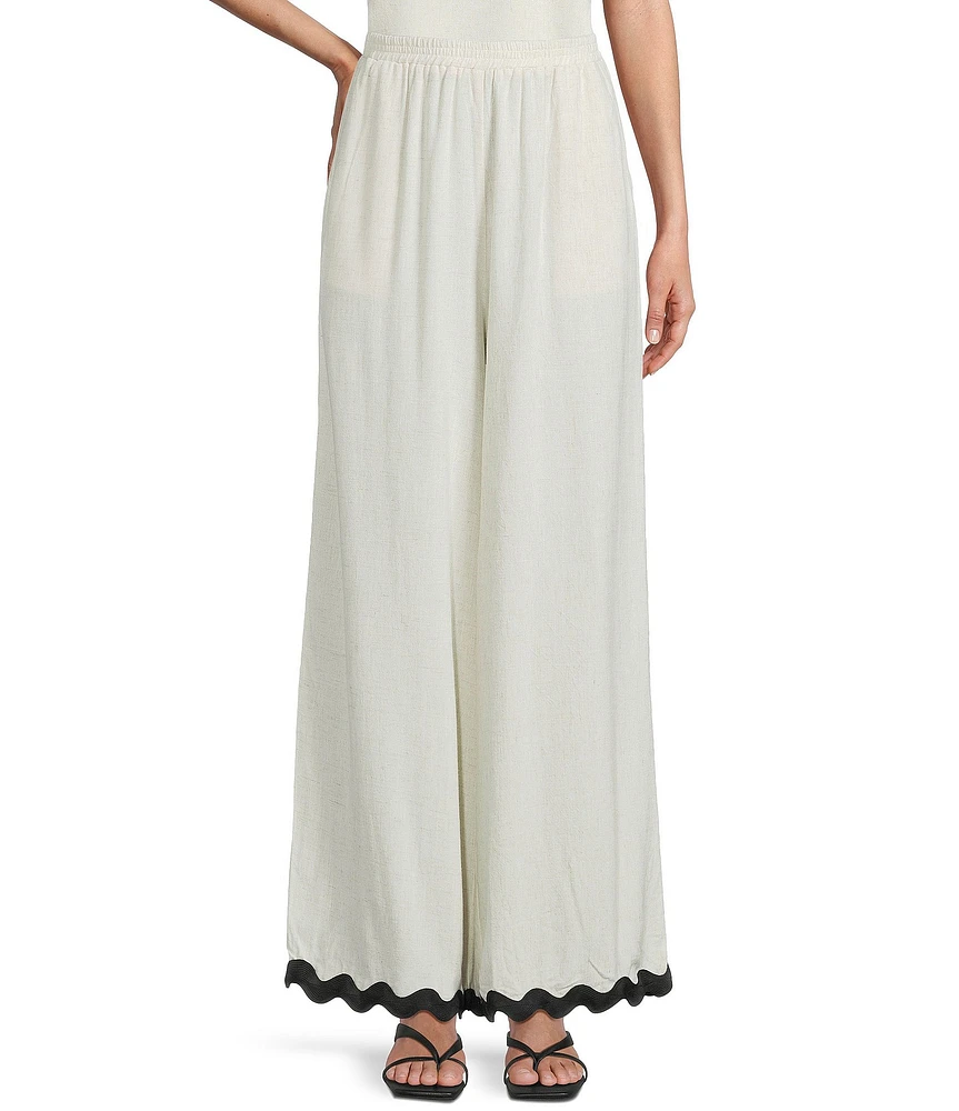 Sadie & Sage Linen Blend Ric Rac Trim Coordinating Wide Leg Pants