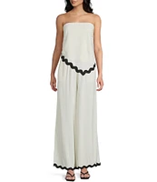 Sadie & Sage Linen Blend Ric Rac Trim Coordinating Wide Leg Pants