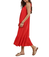 Sadie & Sage Linen Blend Scoop Neck & Back Flowy Tassel Detailed Midi Dress