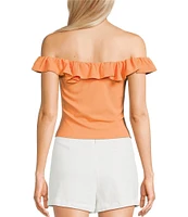 Sadie & Sage Off The Shoulder Ruffled Knit Crop Tank