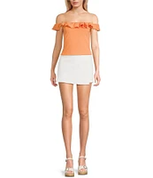 Sadie & Sage Off The Shoulder Ruffled Knit Crop Tank