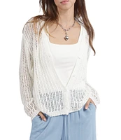 Sadie & Sage Open Weave Crochet V-Neck Button Front Long Sleeve Cardigan