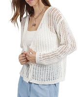 Sadie & Sage Open Weave Crochet V-Neck Button Front Long Sleeve Cardigan