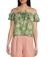Sadie & Sage Rainy Days Floral Woven Textured Off-The-Shoulder Crop Top