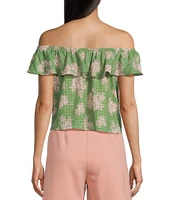 Sadie & Sage Rainy Days Floral Woven Textured Off-The-Shoulder Crop Top