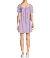Sadie & Sage Sheer Textured Drawstring Scoop Neck Short Ruffle Sleeve Dress