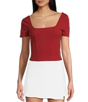 Sadie & Sage Short Sleeve Square Neck By My Side Seamed Knit Top