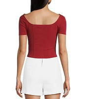 Sadie & Sage Short Sleeve Square Neck By My Side Seamed Knit Top