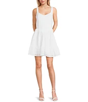 Sadie & Sage Sleeveless Jersey Eyelet Mixed Media Corset Mini Dress