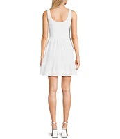 Sadie & Sage Sleeveless Jersey Eyelet Mixed Media Corset Mini Dress