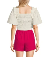 Sadie & Sage Smocked Woven Ruffle Top