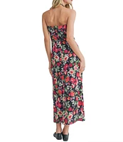 Sadie & Sage Strapless Tube Side Slit Midi Floral Dress