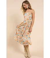 Sadie & Sage Strapless Tube Top Midi Woven Floral Printed Dress