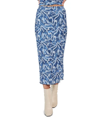 Sadie & Sage Textured Knit Printed Fitted Midi Skirt