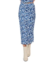 Sadie & Sage Textured Knit Printed Fitted Midi Skirt